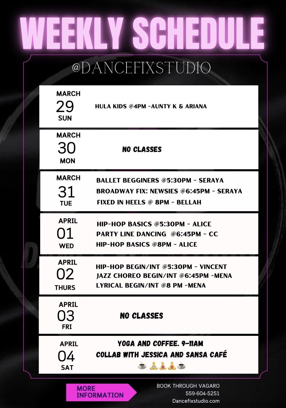 Weekly Class Schedule 